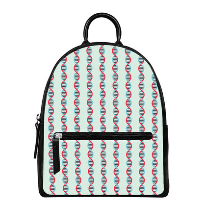 Red And Blue DNA Pattern Print Leather Backpack