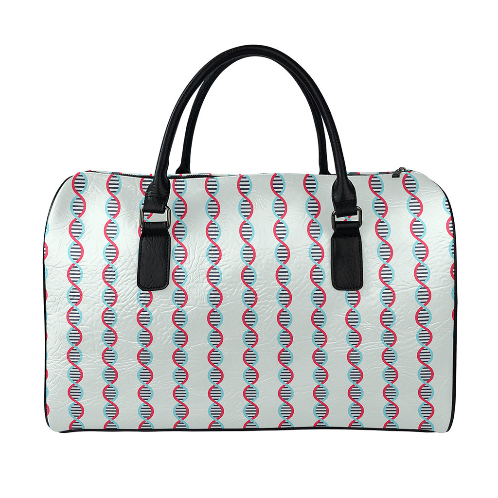 Red And Blue DNA Pattern Print Leather Duffle Bag