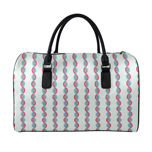 Red And Blue DNA Pattern Print Leather Duffle Bag