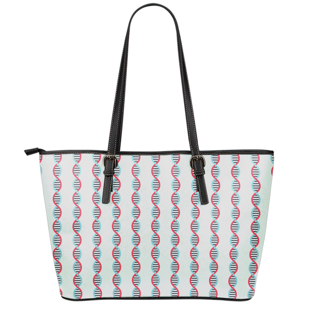Red And Blue DNA Pattern Print Leather Tote Bag