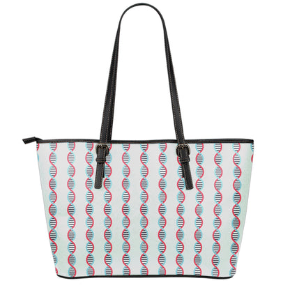 Red And Blue DNA Pattern Print Leather Tote Bag