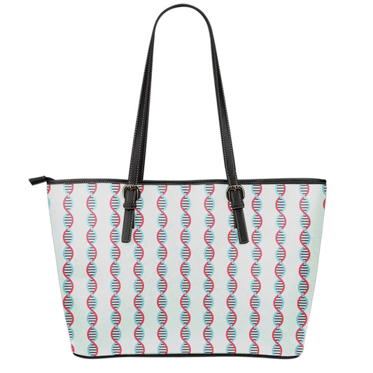 Red And Blue DNA Pattern Print Leather Tote Bag
