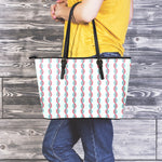 Red And Blue DNA Pattern Print Leather Tote Bag