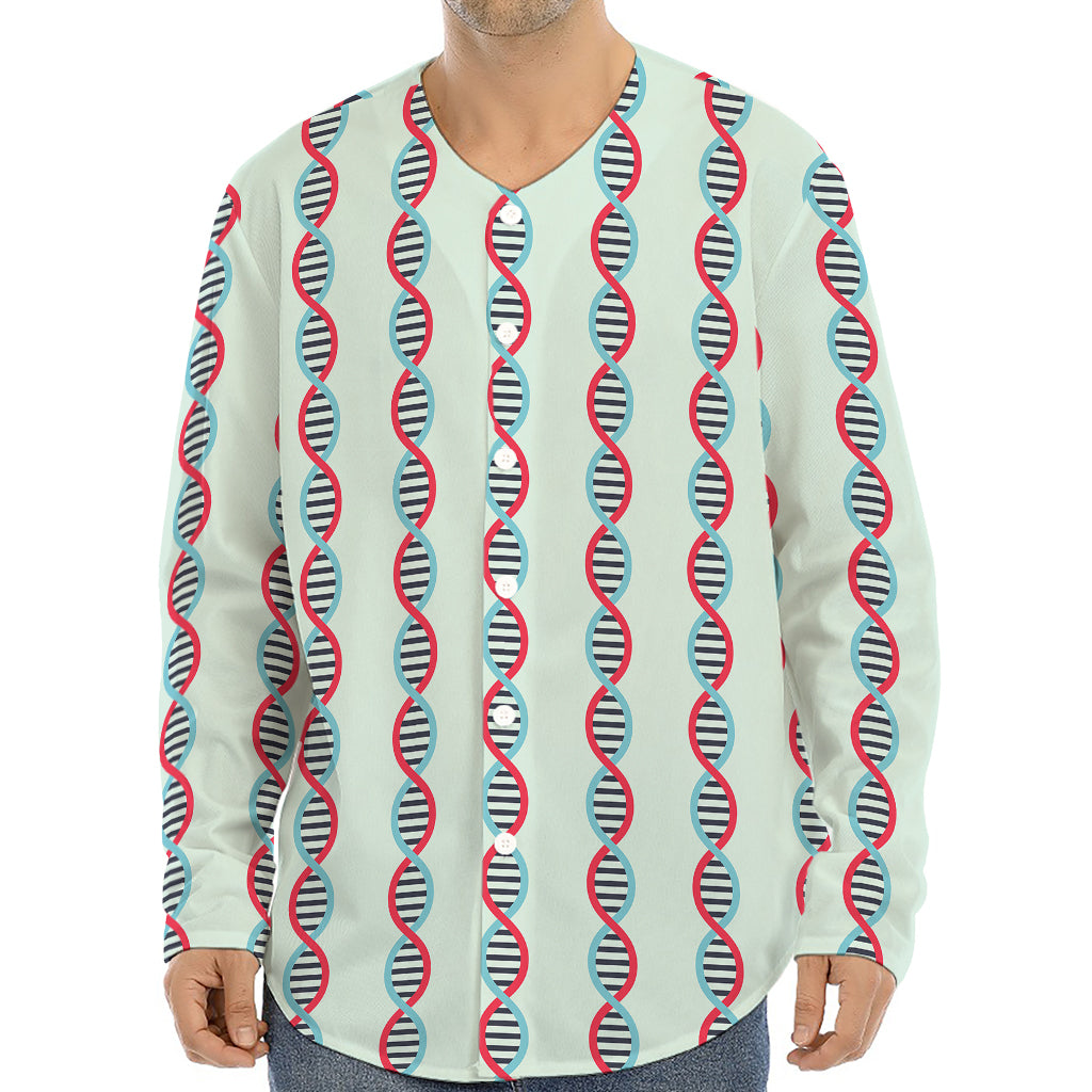 Red And Blue DNA Pattern Print Long Sleeve Baseball Jersey