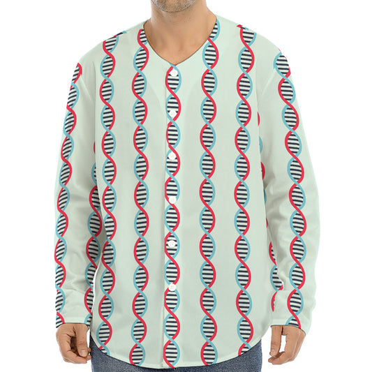 Red And Blue DNA Pattern Print Long Sleeve Baseball Jersey