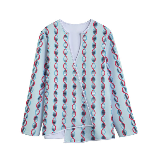 Red And Blue DNA Pattern Print Long Sleeve Short Coat