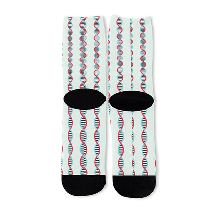 Red And Blue DNA Pattern Print Long Socks