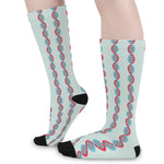 Red And Blue DNA Pattern Print Long Socks