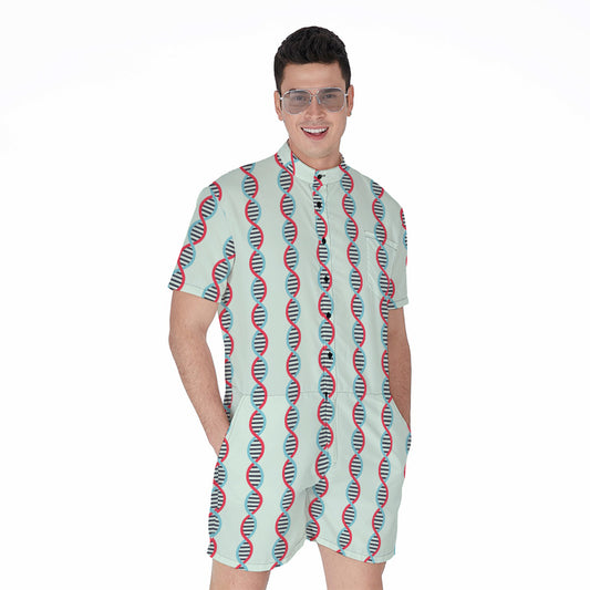 Red And Blue DNA Pattern Print Men's Rompers