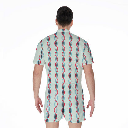 Red And Blue DNA Pattern Print Men's Rompers