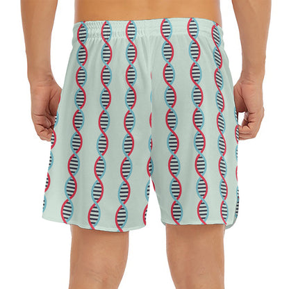 Red And Blue DNA Pattern Print Men's Split Running Shorts