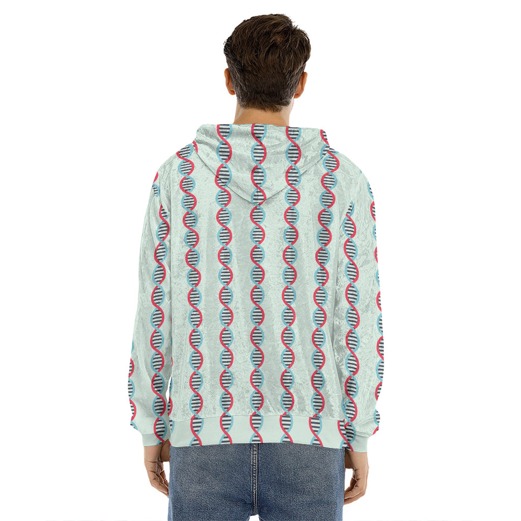 Red And Blue DNA Pattern Print Men's Velvet Pullover Hoodie