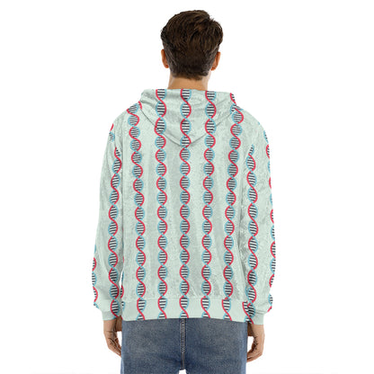 Red And Blue DNA Pattern Print Men's Velvet Pullover Hoodie