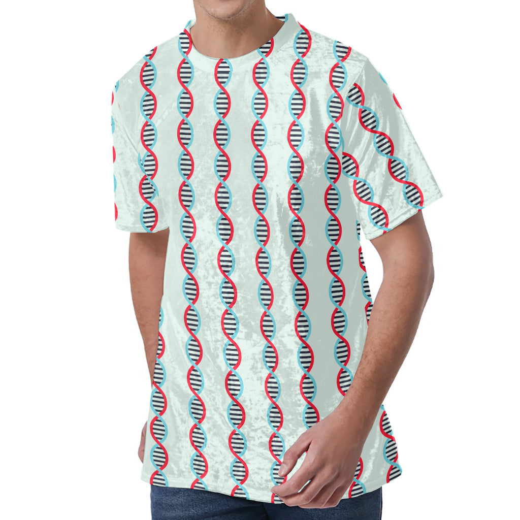 Red And Blue DNA Pattern Print Men's Velvet T-Shirt