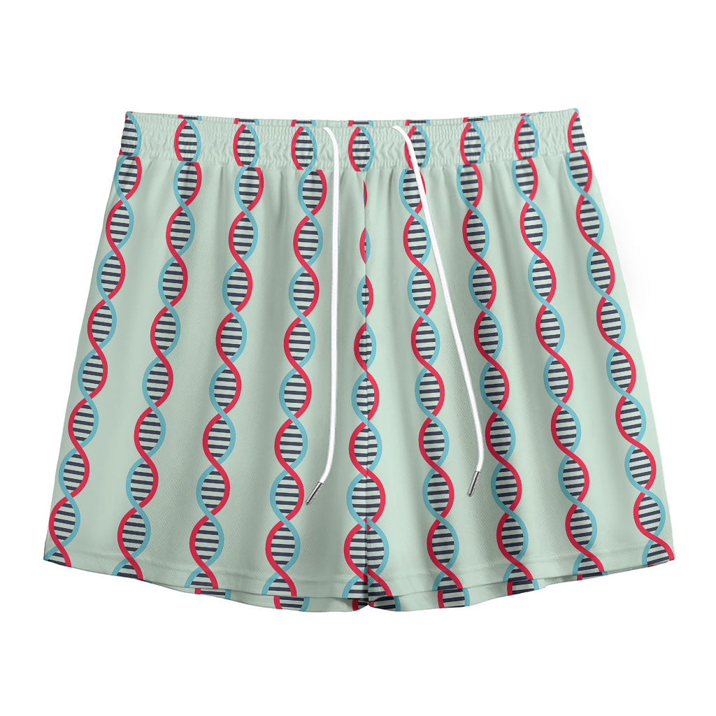 Red And Blue DNA Pattern Print Mesh Shorts