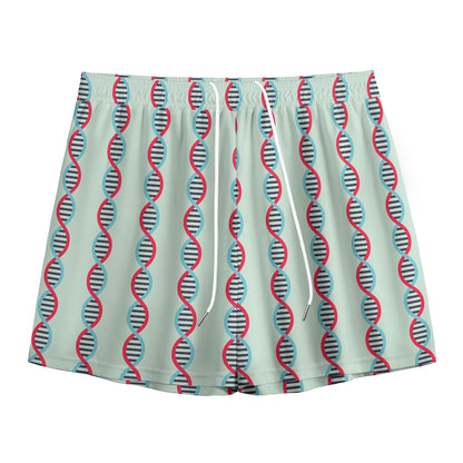 Red And Blue DNA Pattern Print Mesh Shorts