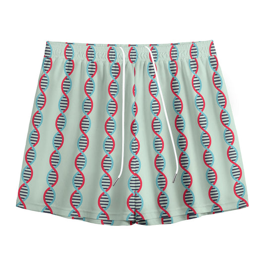 Red And Blue DNA Pattern Print Mesh Shorts