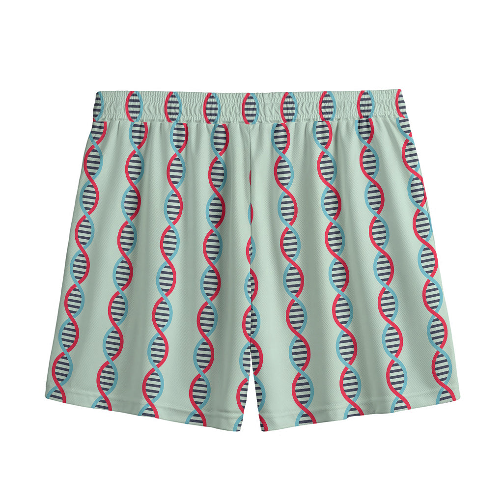 Red And Blue DNA Pattern Print Mesh Shorts
