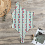 Red And Blue DNA Pattern Print One Shoulder Bodysuit