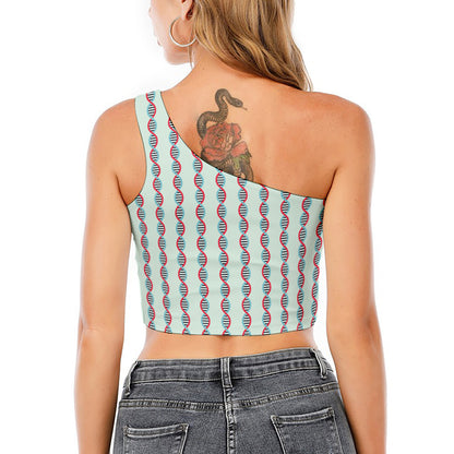 Red And Blue DNA Pattern Print One Shoulder Crop Top