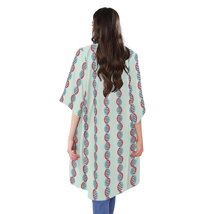 Red And Blue DNA Pattern Print Open Front Beach Cover Up