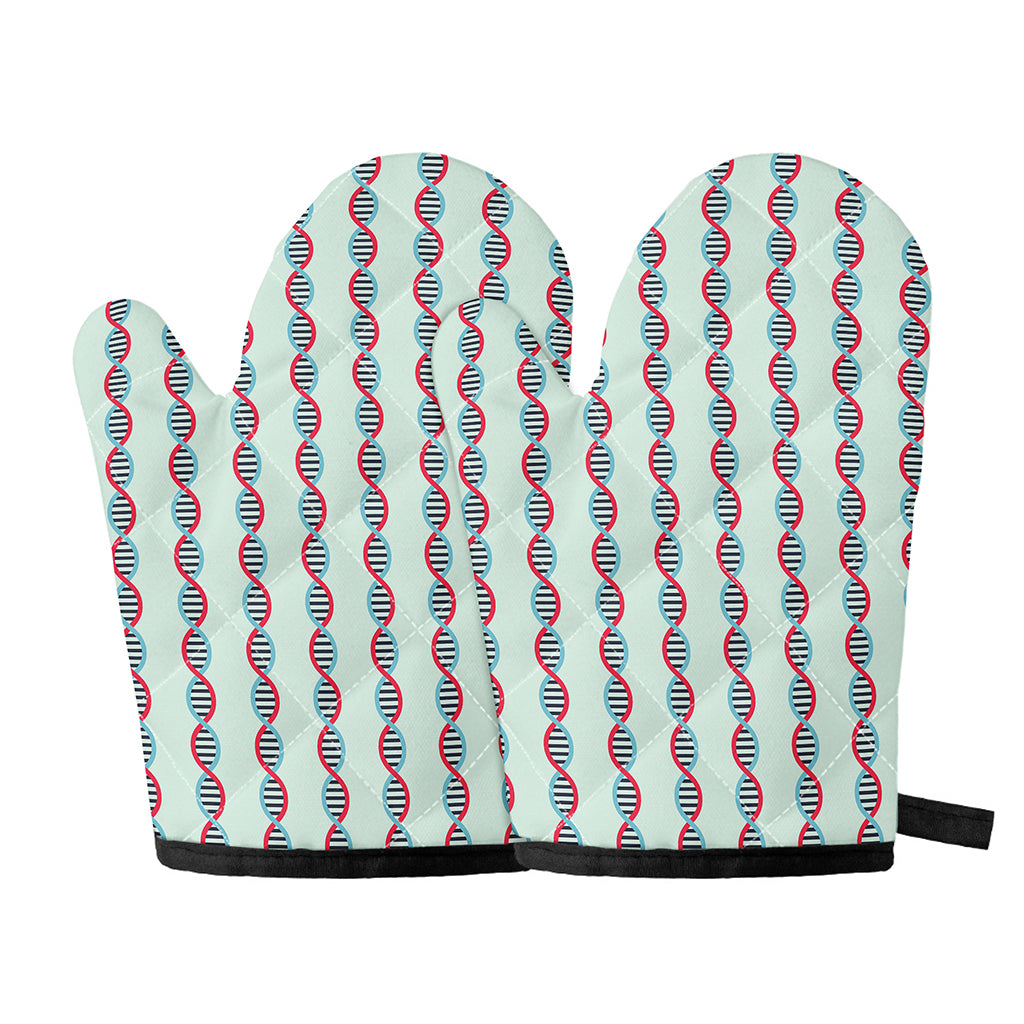 Red And Blue DNA Pattern Print Oven Mitts
