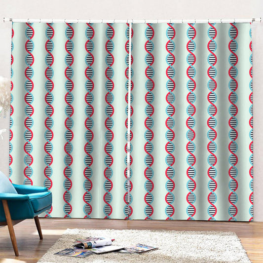 Red And Blue DNA Pattern Print Pencil Pleat Curtains