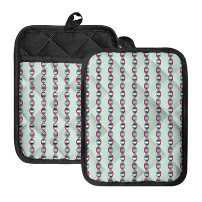 Red And Blue DNA Pattern Print Pot Holders With Pocket