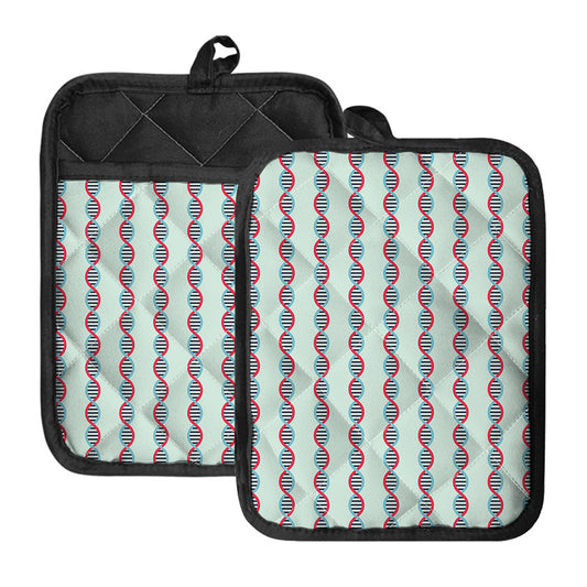 Red And Blue DNA Pattern Print Pot Holders With Pocket