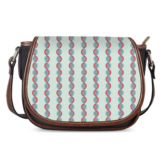 Red And Blue DNA Pattern Print Saddle Bag