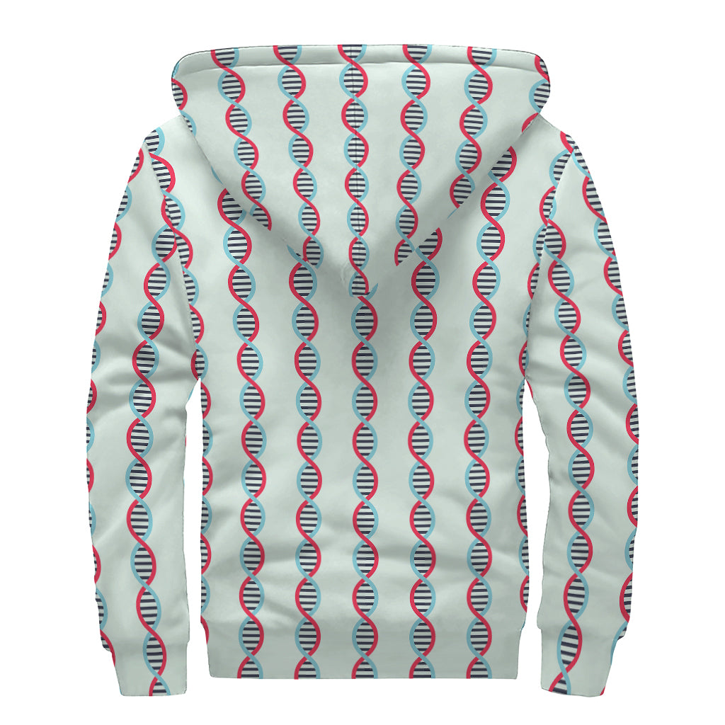 Red And Blue DNA Pattern Print Sherpa Lined Zip Up Hoodie