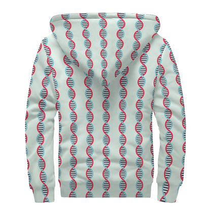 Red And Blue DNA Pattern Print Sherpa Lined Zip Up Hoodie