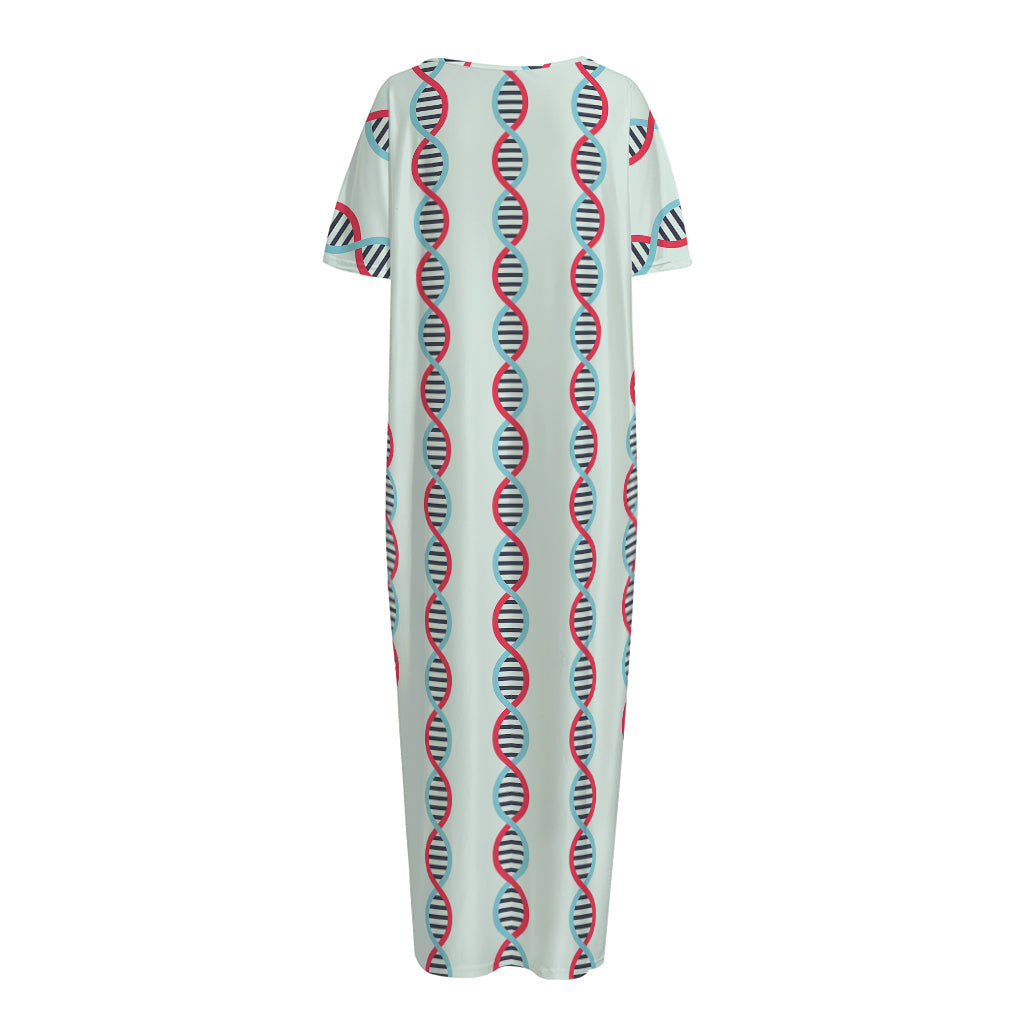 Red And Blue DNA Pattern Print Short Sleeve Long Nightdress