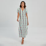 Red And Blue DNA Pattern Print Short Sleeve Maxi Dress