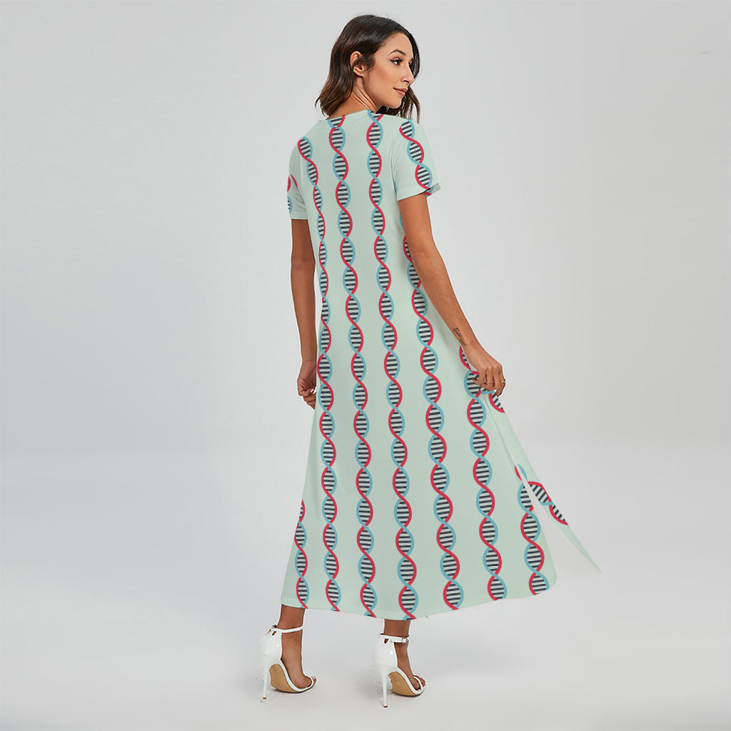 Red And Blue DNA Pattern Print Short Sleeve Maxi Dress