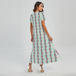 Red And Blue DNA Pattern Print Short Sleeve Maxi Dress