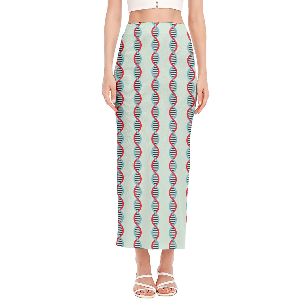 Red And Blue DNA Pattern Print Side Slit Maxi Skirt