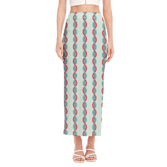 Red And Blue DNA Pattern Print Side Slit Maxi Skirt