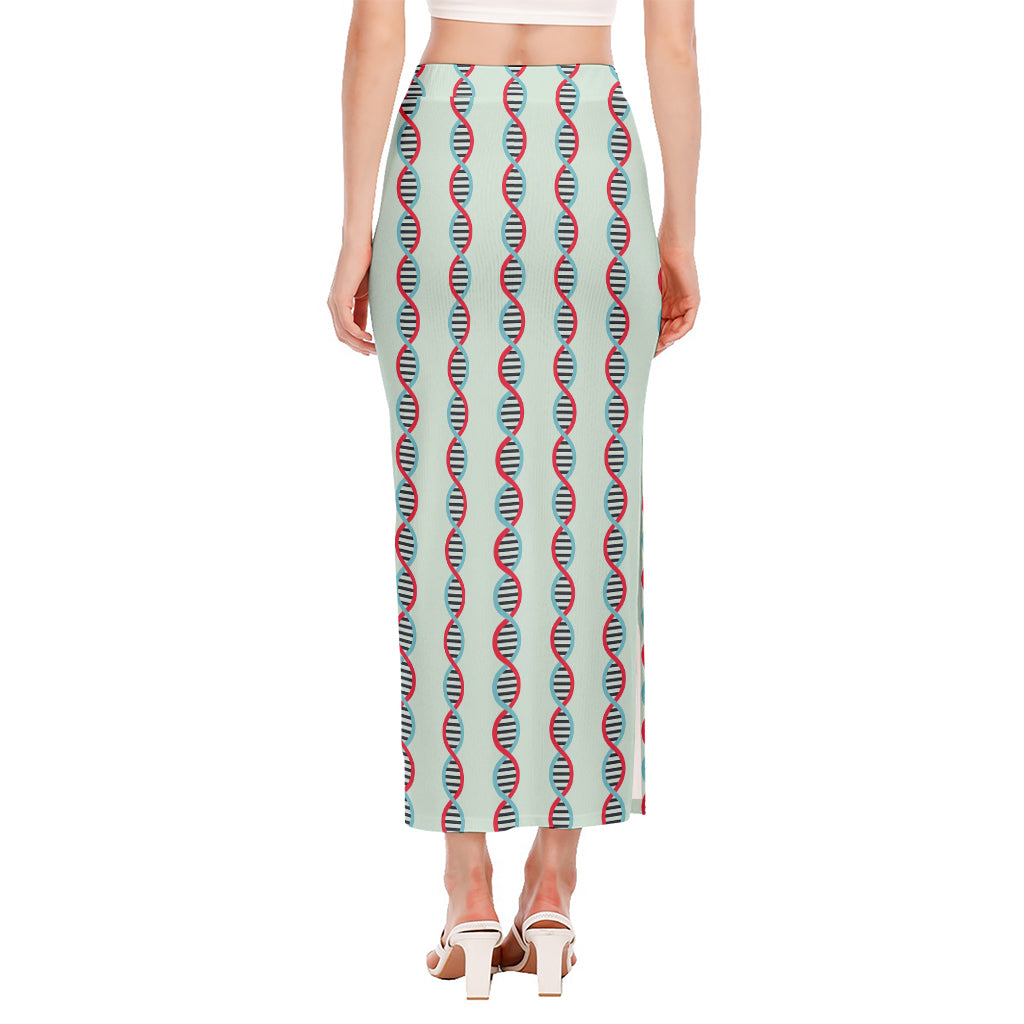 Red And Blue DNA Pattern Print Side Slit Maxi Skirt