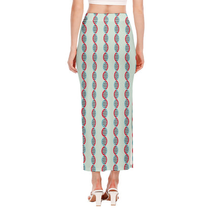 Red And Blue DNA Pattern Print Side Slit Maxi Skirt