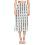 Red And Blue DNA Pattern Print Side Slit Midi Skirt