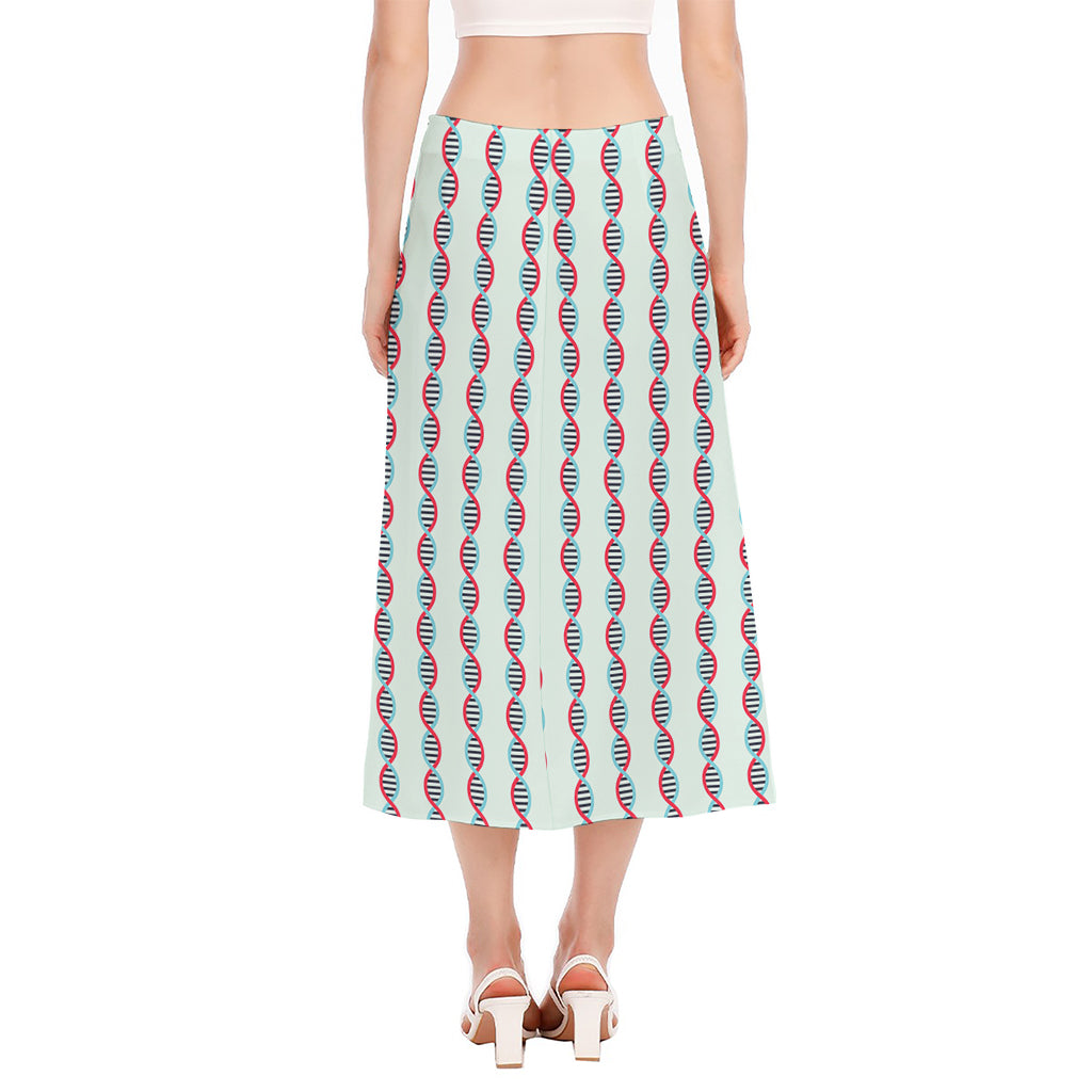 Red And Blue DNA Pattern Print Side Slit Midi Skirt