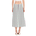 Red And Blue DNA Pattern Print Side Slit Midi Skirt