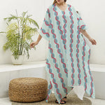 Red And Blue DNA Pattern Print Silk V-Neck Kaftan Dress