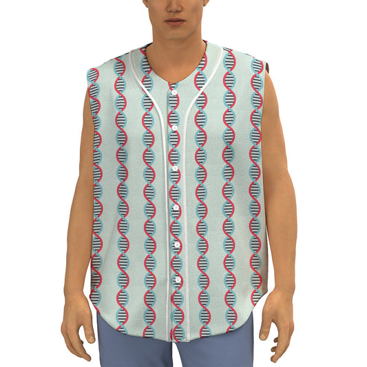 Red And Blue DNA Pattern Print Sleeveless Baseball Jersey
