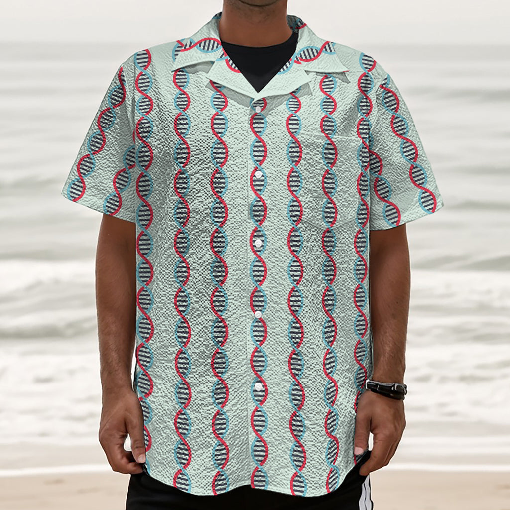 Red And Blue DNA Pattern Print Textured Short Sleeve Shirt