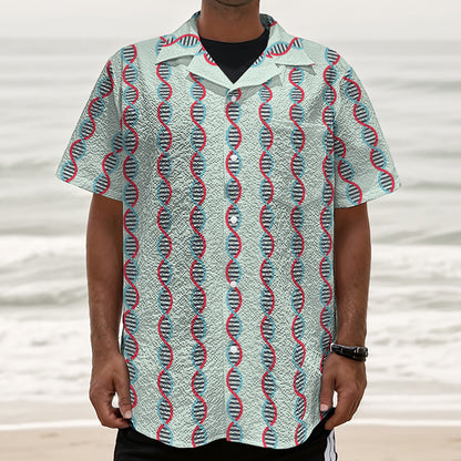 Red And Blue DNA Pattern Print Textured Short Sleeve Shirt