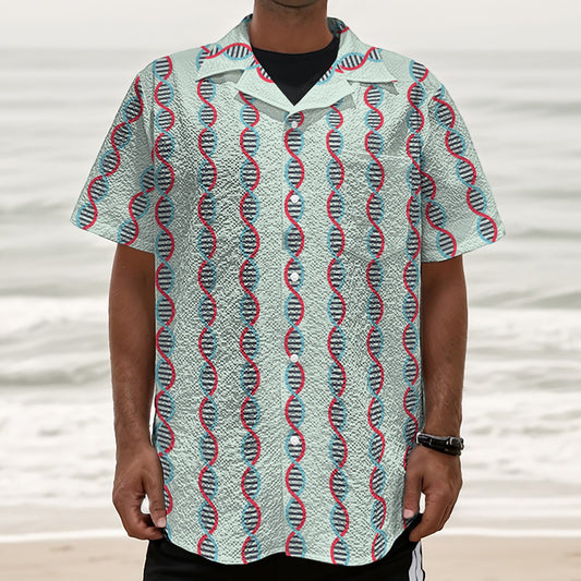 Red And Blue DNA Pattern Print Textured Short Sleeve Shirt