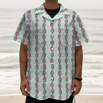 Red And Blue DNA Pattern Print Textured Short Sleeve Shirt