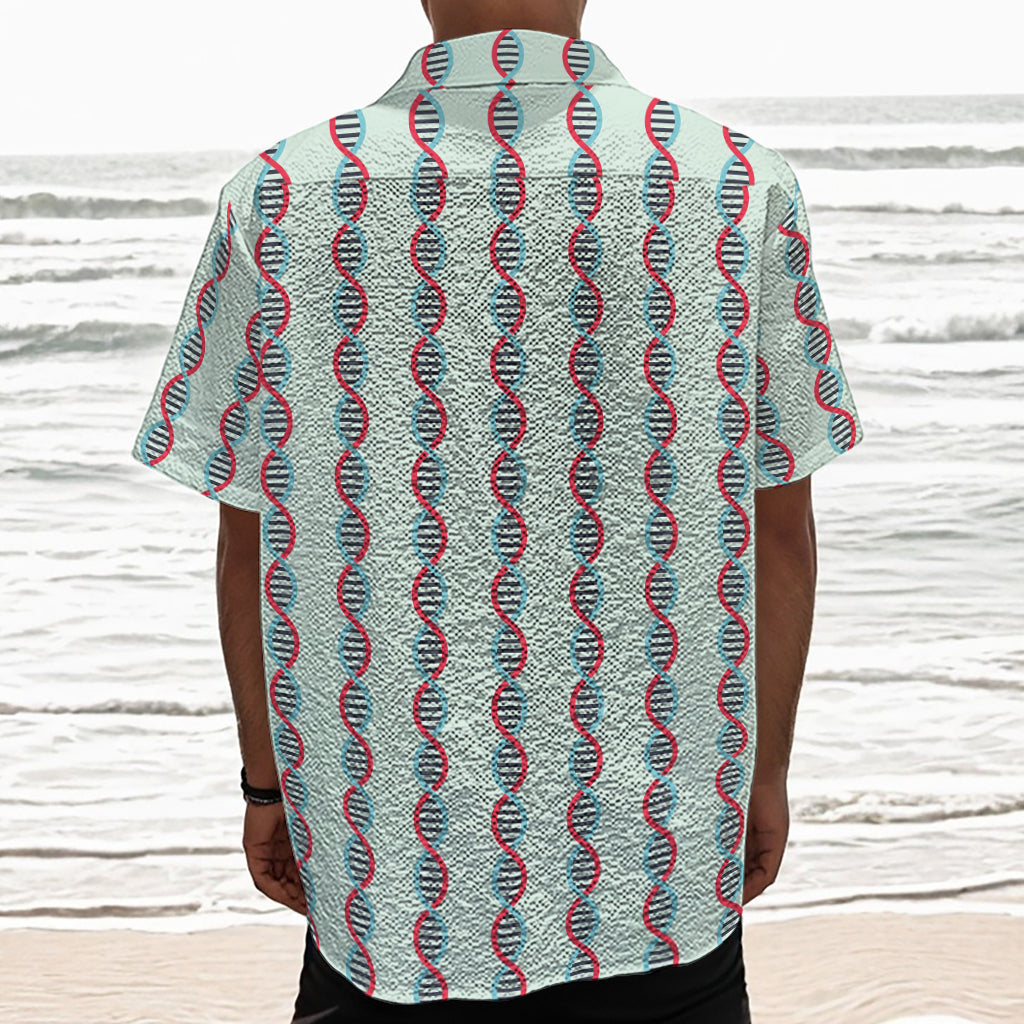 Red And Blue DNA Pattern Print Textured Short Sleeve Shirt